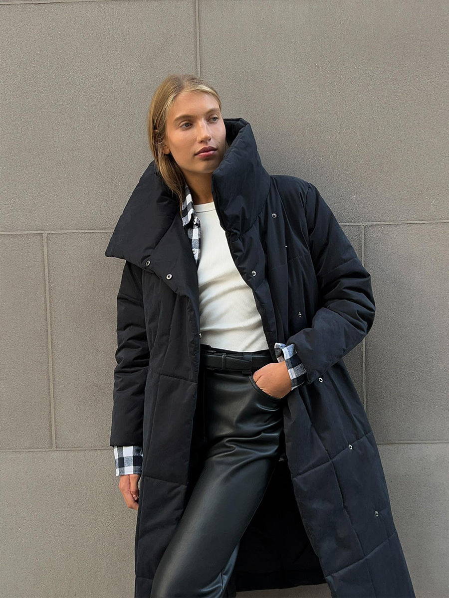 Fashion Large Lapel Long Coat Winter Warm Cotton Jacket With Pockets And Lace-up Design Casual Solid Color Thick Coat For Women Outwear Clothing - Bellarte Enchanté Fashion Large Lapel Long Coat Winter Warm Cotton Jacket With Pockets And Lace-up Design Casual Solid Color Thick Coat For Women Outwear Clothing